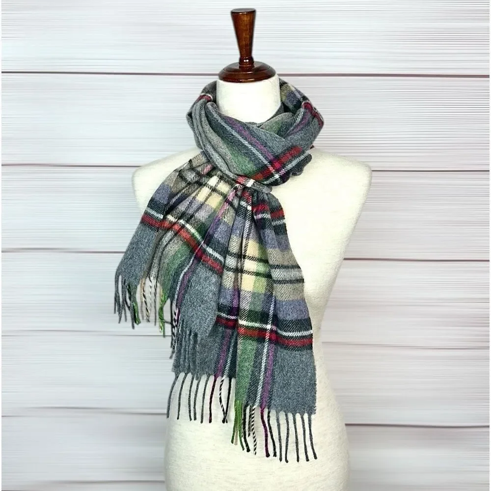 Abraham Moon for J.Crew Merino Wool Scarf Gray Plaid Made in England Unisex